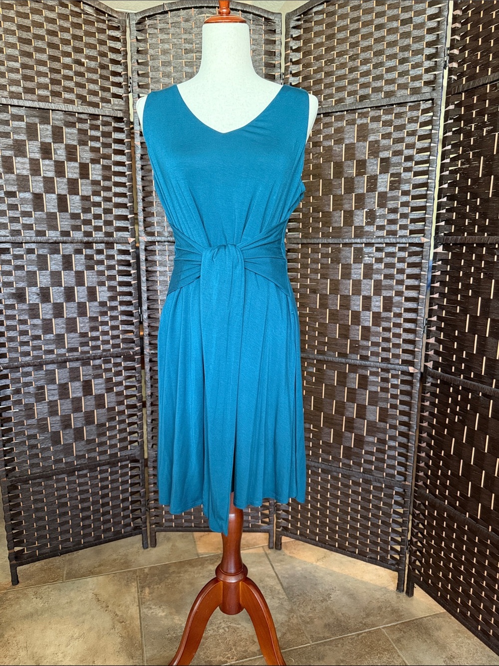 Soma Teal Knot-Waist Knee Length Dress with Pockets!